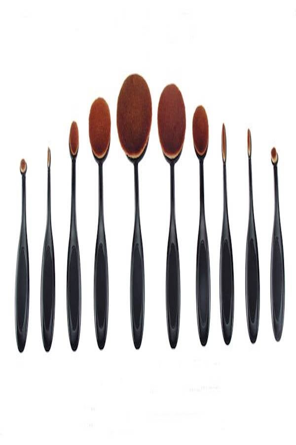 Oval Makeup Brushes 10pcs Black - Image 1