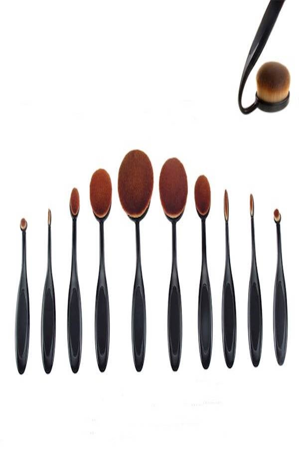 Oval Makeup Brushes 10pcs Black - Image 2