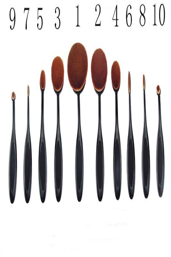 Oval Makeup Brushes 10pcs Black - Image 3
