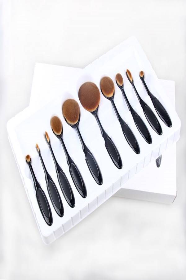 Oval Makeup Brushes 10pcs Black - Image 4