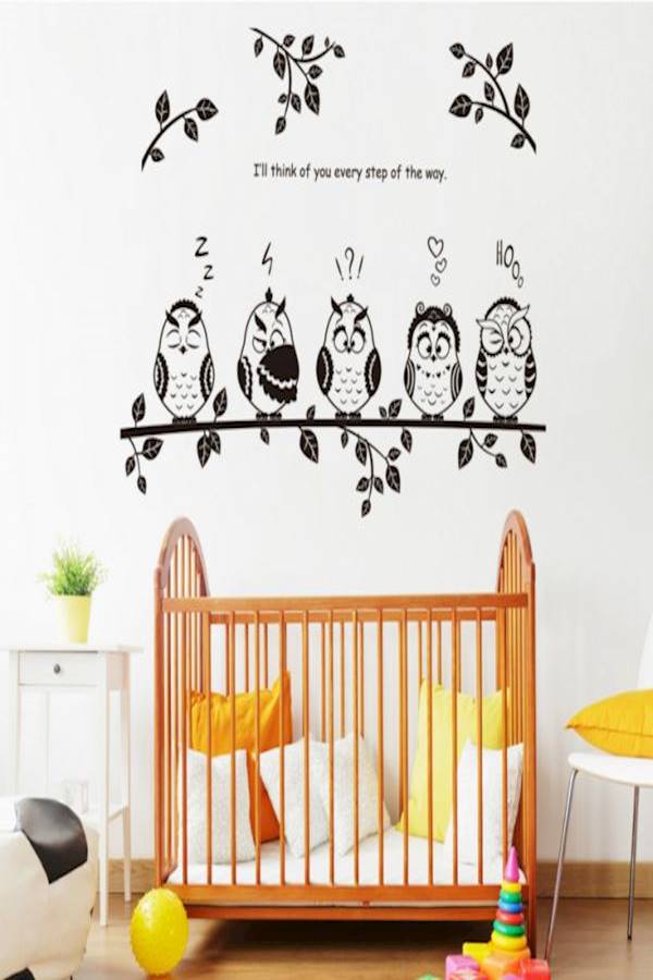 ماركة غير محددة - ملصقات جدارية للأطفال من الفينيل بتصميم رسومات كرتونية على شكل 5 بومات لديكور حائط المنزل متعدد الألوان - Image 1