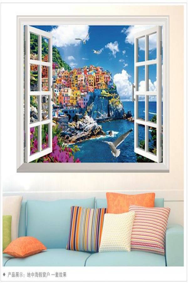 3D Mediterranean Scenery Wall Sticker Multi Color - Image 1