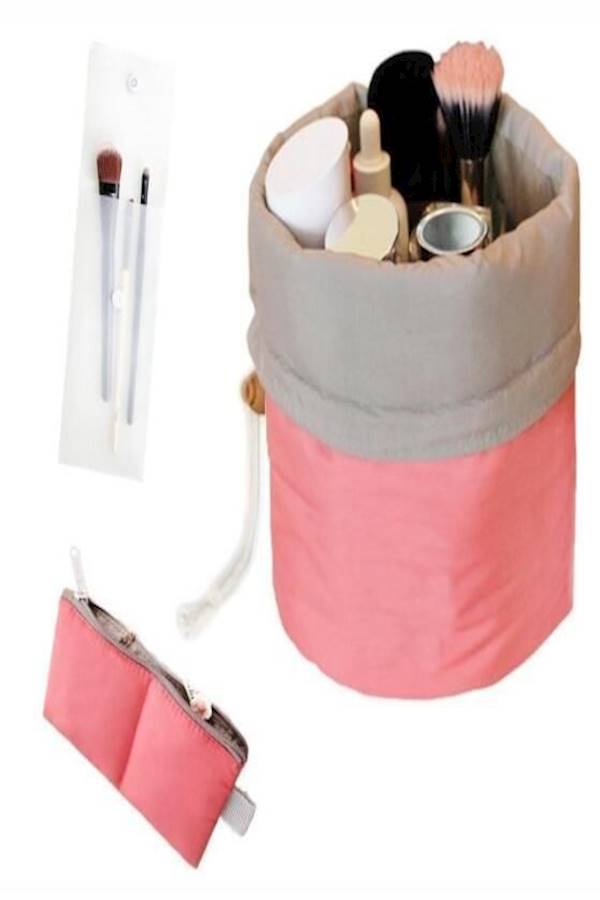Travel Waterproof Cosmetic Bags Makeup Bag Travel Barrel Cases Kit Organizer Bathroom Storage Carry Case Toiletry Bags Multifunctional Bucket Toiletry Bag Polyester - Image 2