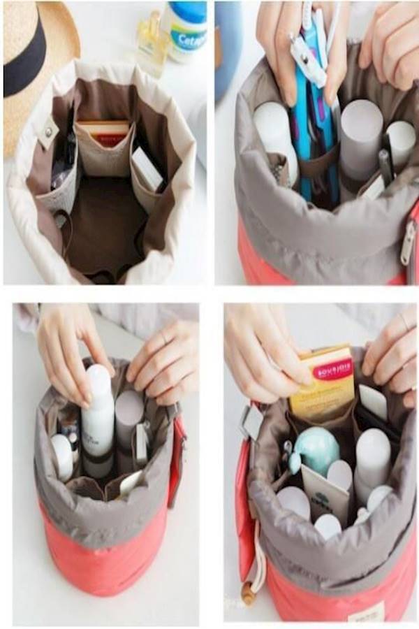 Travel Waterproof Cosmetic Bags Makeup Bag Travel Barrel Cases Kit Organizer Bathroom Storage Carry Case Toiletry Bags Multifunctional Bucket Toiletry Bag Polyester - Image 4