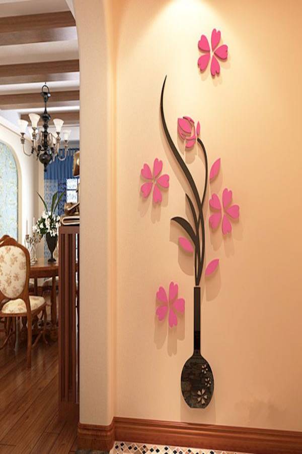 3D Wall Sticker Acrylic DIY Vase Flower Tree Crystal Acrylic Wall Stickers Decal Home Decor Wall Decorations Living Room Window-Es - Image 1