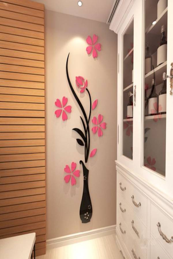 3D Wall Sticker Acrylic DIY Vase Flower Tree Crystal Acrylic Wall Stickers Decal Home Decor Wall Decorations Living Room Window-Es - Image 3