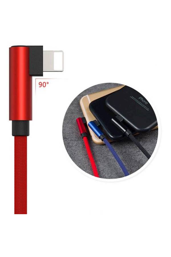 Right Angle Nylon USB Charging Syncing Cord For iPhone X/8/7/6/5/iPad/iPod Red - Image 5