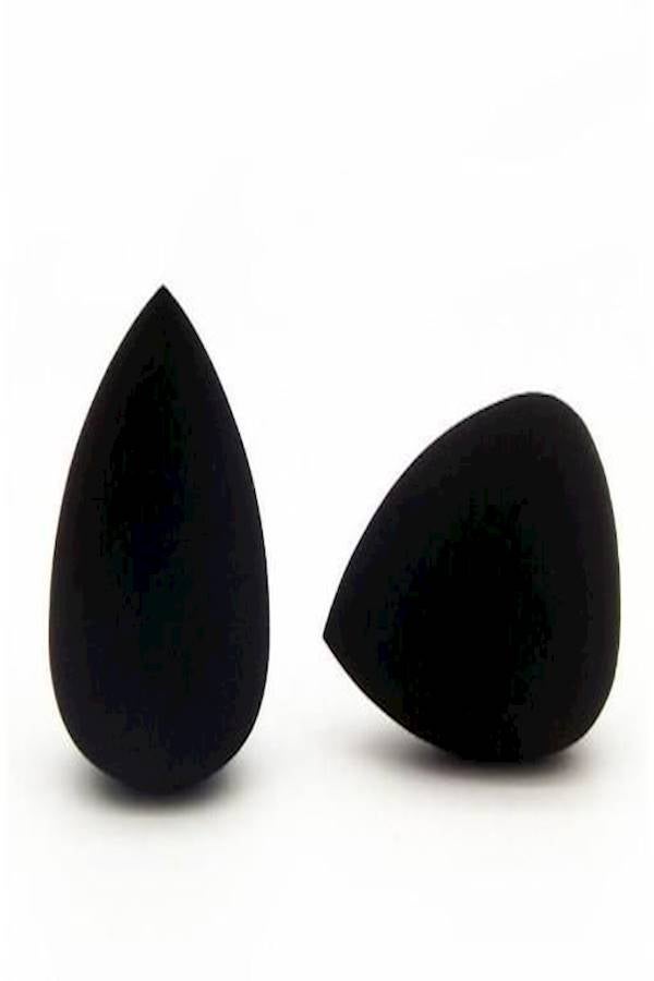 طقم إسفنجات ناعمة لمزج كريم الأساس والبودرة بشكل قطرة ماء من قطعتين أسود