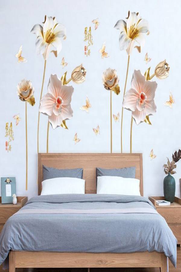 Chinese Style Floral Printed Wall Stickers Multicolour - Image 1