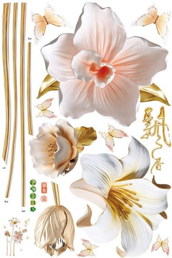 Chinese Style Floral Printed Wall Stickers Multicolour - Image 5