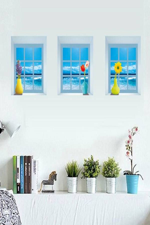 Fashion 3D Blue Ocean Wall Stickers Living Room Decals Art Home Decoration-ek Multi Color