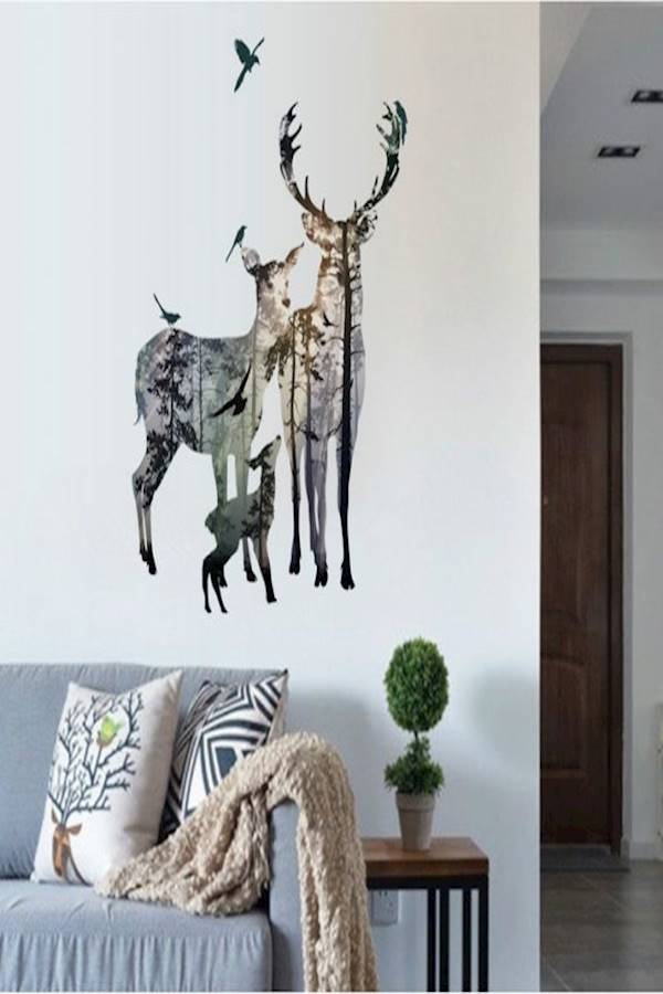 Modern Nordic Style Moose Forest Silhouette Wall Stickers PVC - Image 1