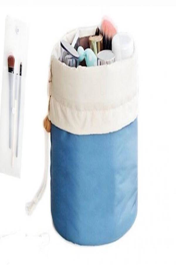 Travel Waterproof Cosmetic Bags Makeup Bag Travel Barrel Cases Kit Organizer Bathroom Storage Carry Case Toiletry Bags Multifunctional Bucket Toiletry Bag Polyester, Blue - Image 1