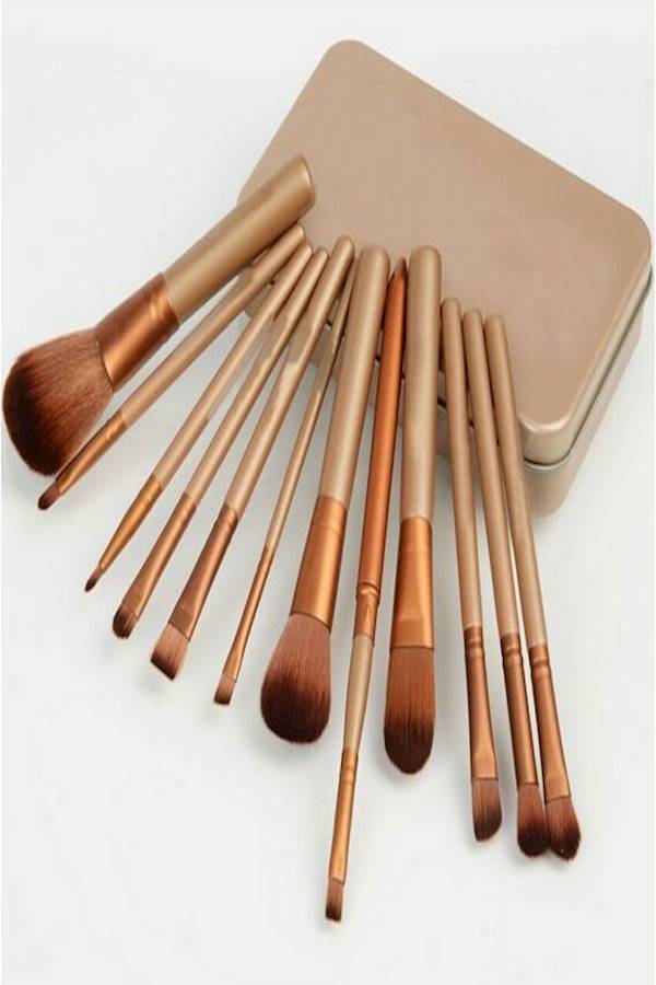 Makeup Brushes Set 12 Pieces Kit With Metal Box - Image 1