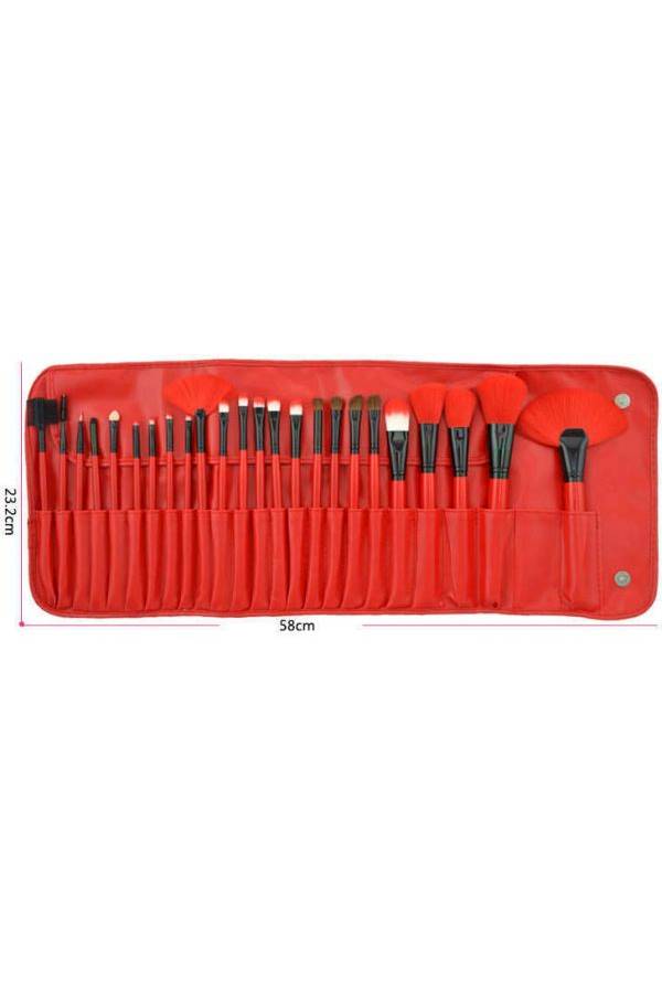 Make-Up For You 24 pieces Professional Makeup Brush Cosmetic Brushes Kit Set with Folding PU Leather Bag - Red - Image 3