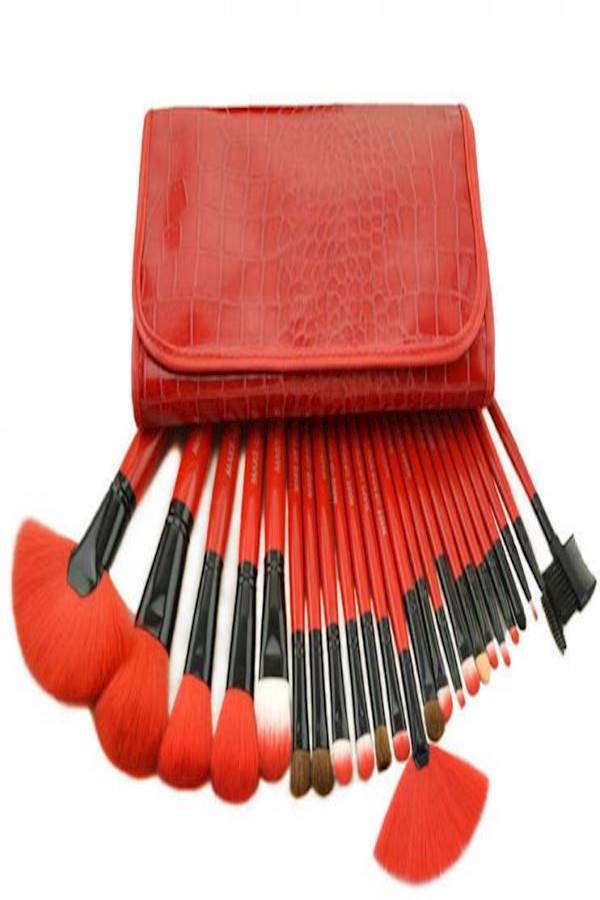 Make-Up For You 24 pieces Professional Makeup Brush Cosmetic Brushes Kit Set with Folding PU Leather Bag - Red - Image 2