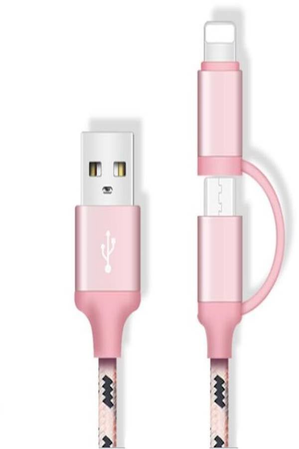 ماركة غير محددة كابل 2 في 1 من منفذ Micro USB إلى منفذ Lightning وردي/أسود  - Image 1