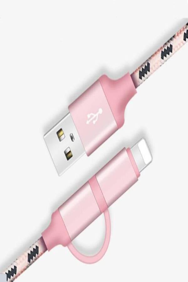 ماركة غير محددة كابل 2 في 1 من منفذ Micro USB إلى منفذ Lightning وردي/أسود  - Image 2