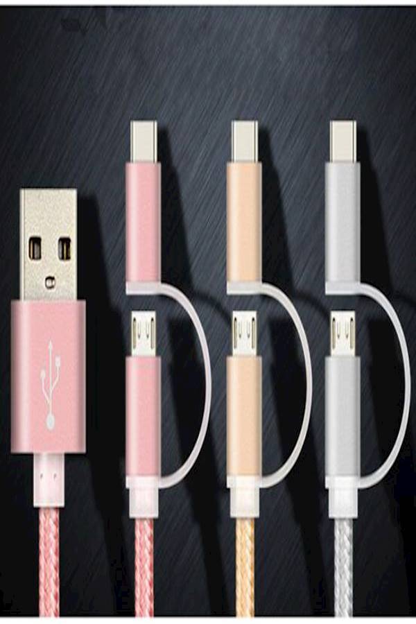 ماركة غير محددة كابل 2 في 1 من منفذ Micro USB إلى منفذ Lightning وردي/أسود  - Image 3