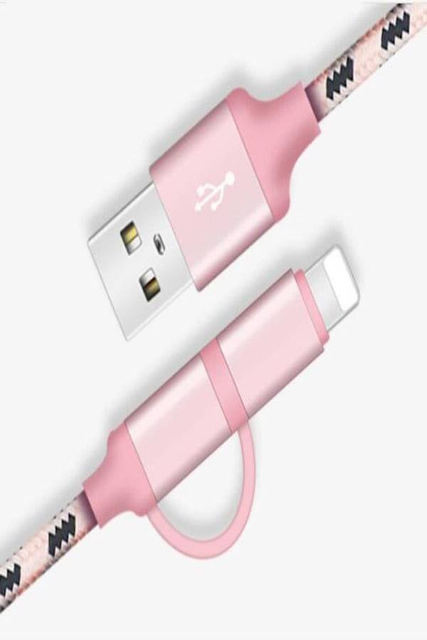 ماركة غير محددة كابل 2 في 1 من منفذ Micro USB إلى منفذ Lightning وردي/أسود  - Image 4