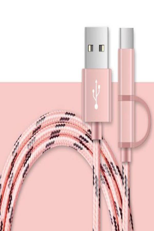 ماركة غير محددة كابل 2 في 1 من منفذ Micro USB إلى منفذ Lightning وردي/أسود  - Image 5