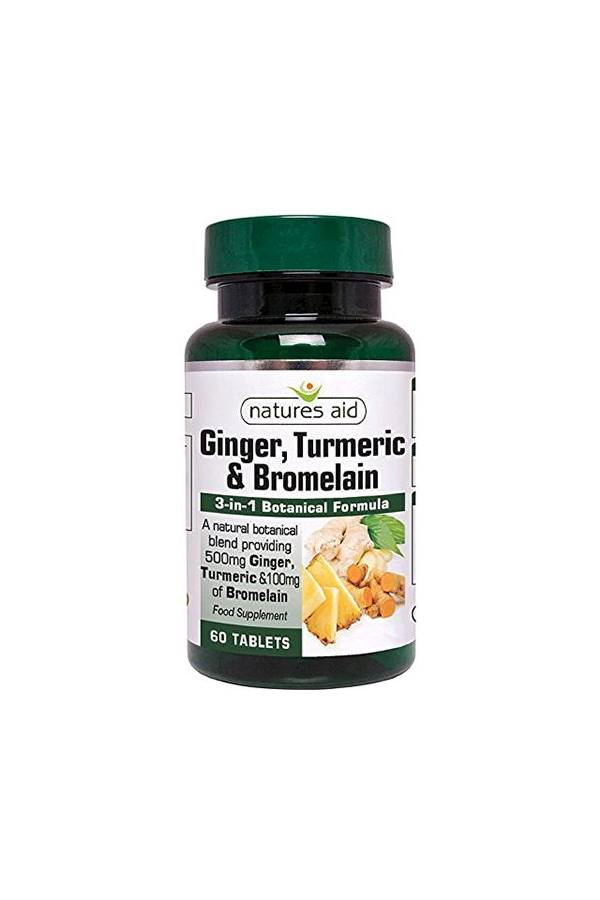 Natures Aid Ginger, Turmeric And Bromelain Formula-60 Tablets - Image 1