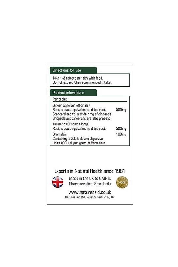 Natures Aid Ginger, Turmeric And Bromelain Formula-60 Tablets - Image 2