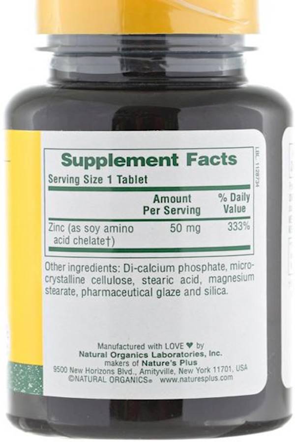 Nature's Plus Amino Acid Chelate Zinc Dietary Supplement 50 mg - 90 Tablets - Image 2