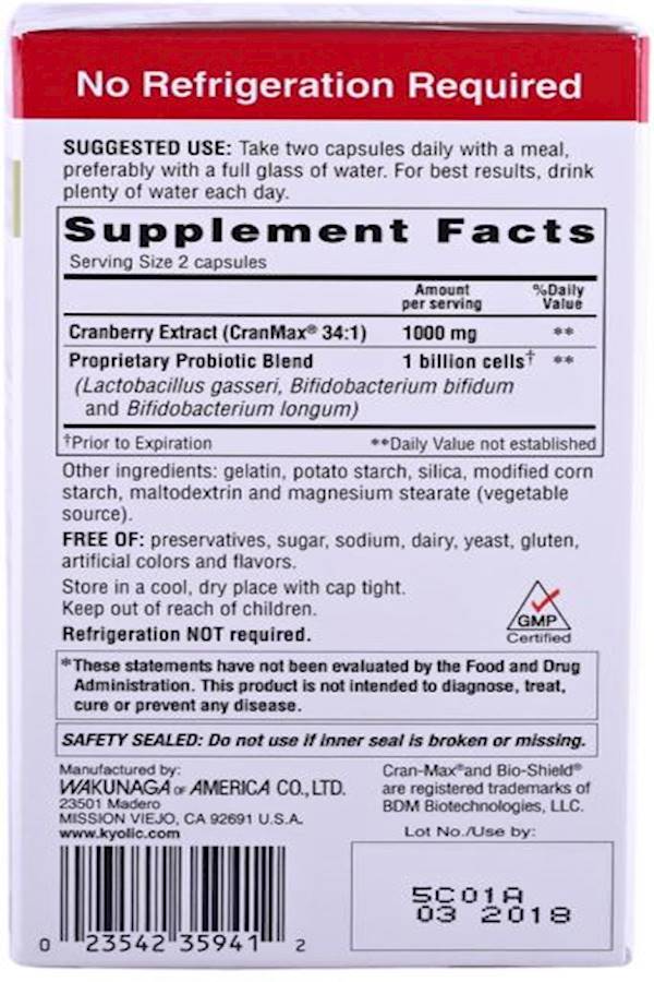 kyolic Dophilus Probiotics Plus Cranberry Extract 60 Capsules - Image 3