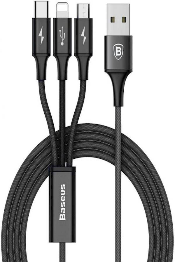 كابل شحن ومزامنة بيانات USB متعدد لهواتف أبل آيفون 7 بلس/ 6S بلس/ آي باد/ S8 بلس/ إل جي V20 أسود - Image 3