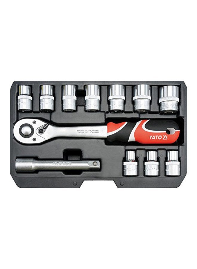 Yato 12-Piece Socket And Tool Set YT-38671 Silver/Black/Red