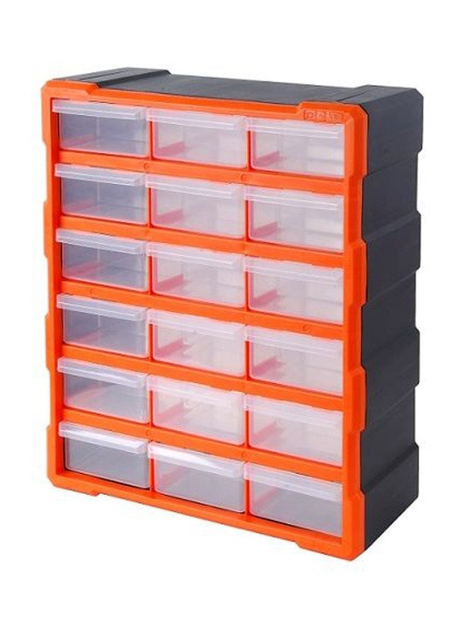 Tactix - 18-Drawer Plastic Drawer Storage Cabinet For Garage Organization, Bead Organizer, Lego Storage, Toolbox, Makeup Organizer, Black/Orange, Size: 16D X 38.5W X 48.5H Cm- 320634 Black/Clear/Orange - Image 1