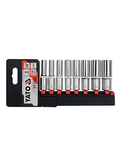 8-Piece Deep Socket Set Silver/Red/Black 0.25inch