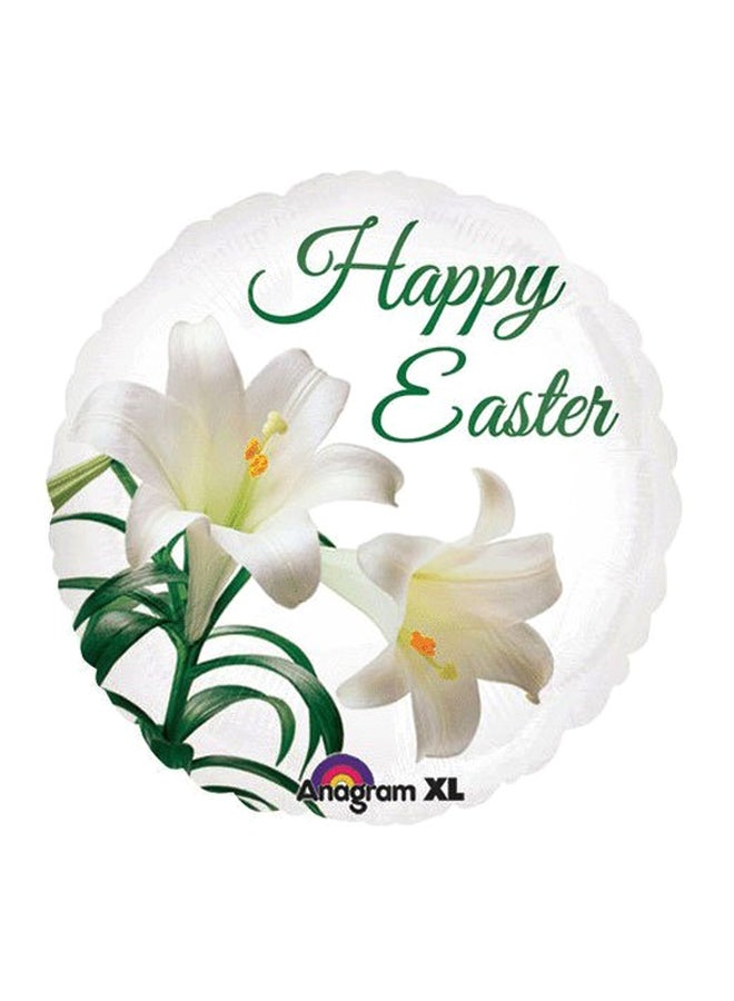 أمسكان بالون حفلات مطبوع بعبارة "Happy Easter" وزهور السوسن 18بوصة