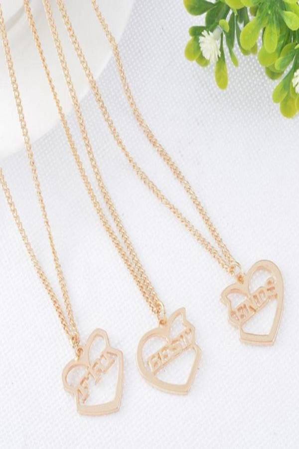 Best Friend Set of 3-Piece Heart Pendant Necklace Set -  Plated - Image 2
