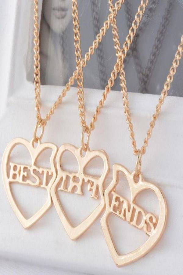 Best Friend Set of 3-Piece Heart Pendant Necklace Set -  Plated - Image 3