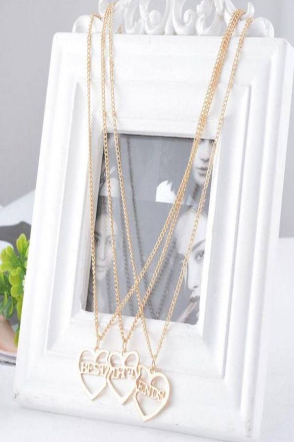 Best Friend Set of 3-Piece Heart Pendant Necklace Set -  Plated - Image 4