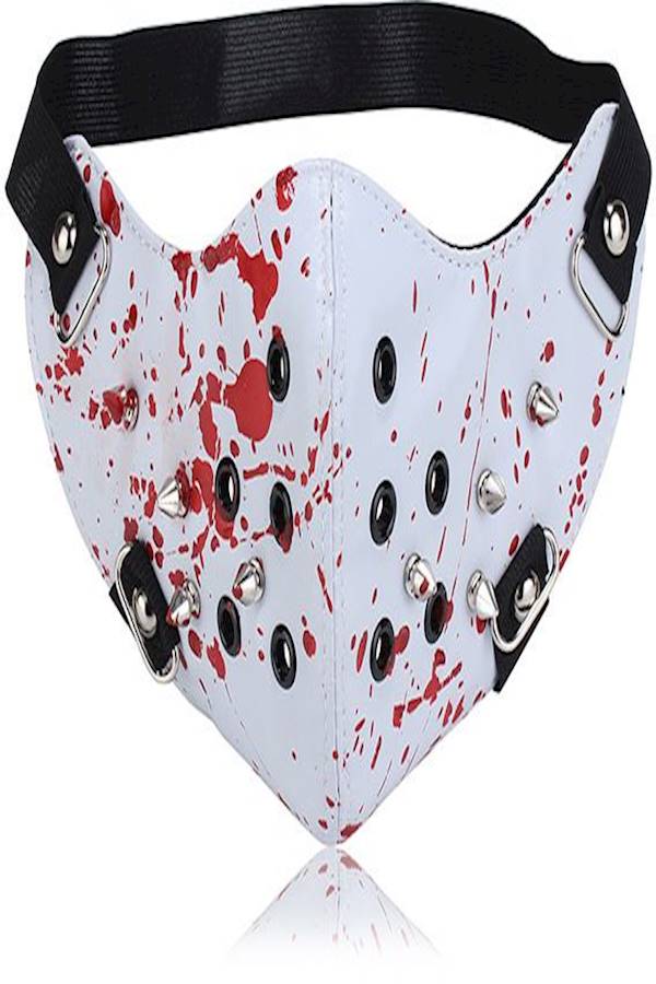 قناع وجه جلدي أبيض/أحمر/أسود - Image 1