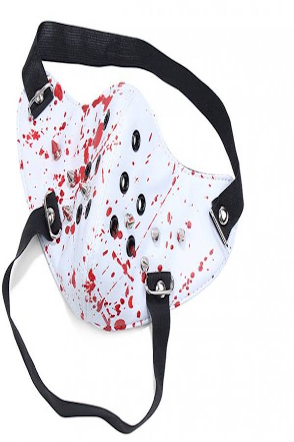 قناع وجه جلدي أبيض/أحمر/أسود - Image 2