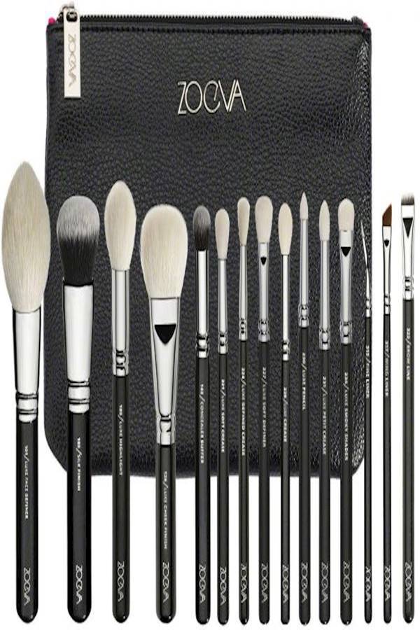 Zoeva 15PCS Complete Black luxury brushes Professional Natural Goat Hair Cosmetic Makeup Eyes Makeup Tools Set for Women Black