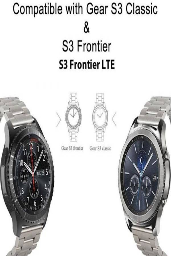 سوار من الستانلس ستيل لساعة سامسونج جير S3 كلاسيك/ S3 فرونتير الذكية، لون فضي - Image 3