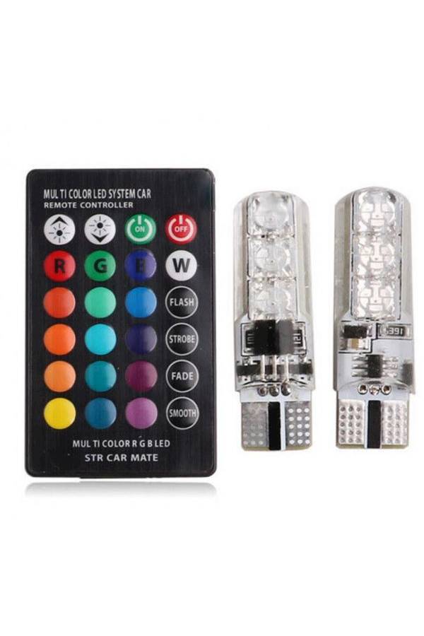 Generic T10 5050 RGB Remote Control Car Led Bulb 6 SMD Multi color W5W 501 Side Light Bulbs Crystal Lamp  - Image 1