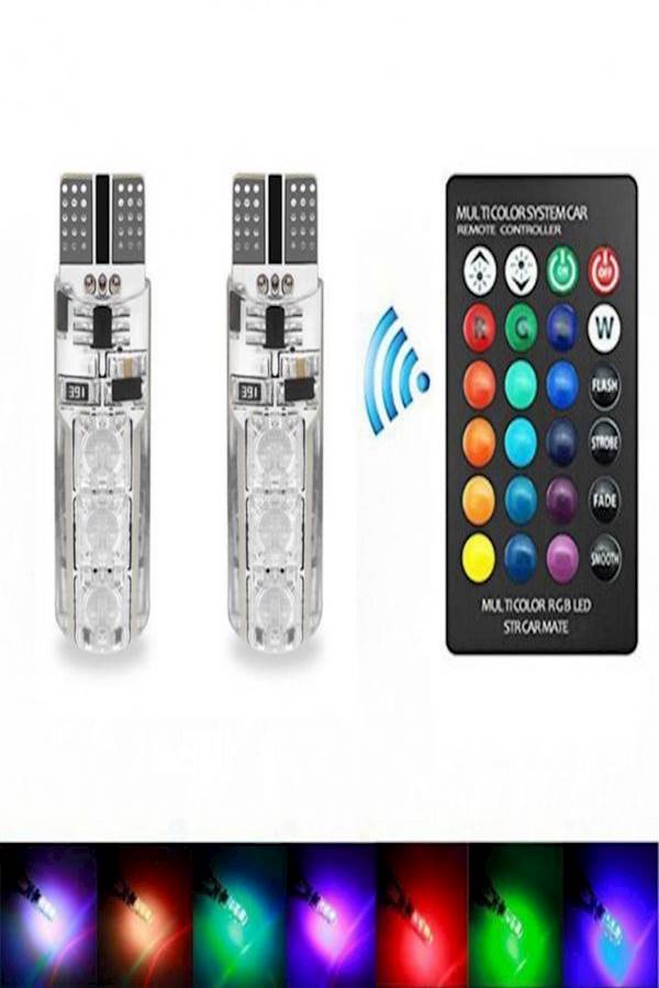 Generic T10 5050 RGB Remote Control Car Led Bulb 6 SMD Multi color W5W 501 Side Light Bulbs Crystal Lamp  - Image 2