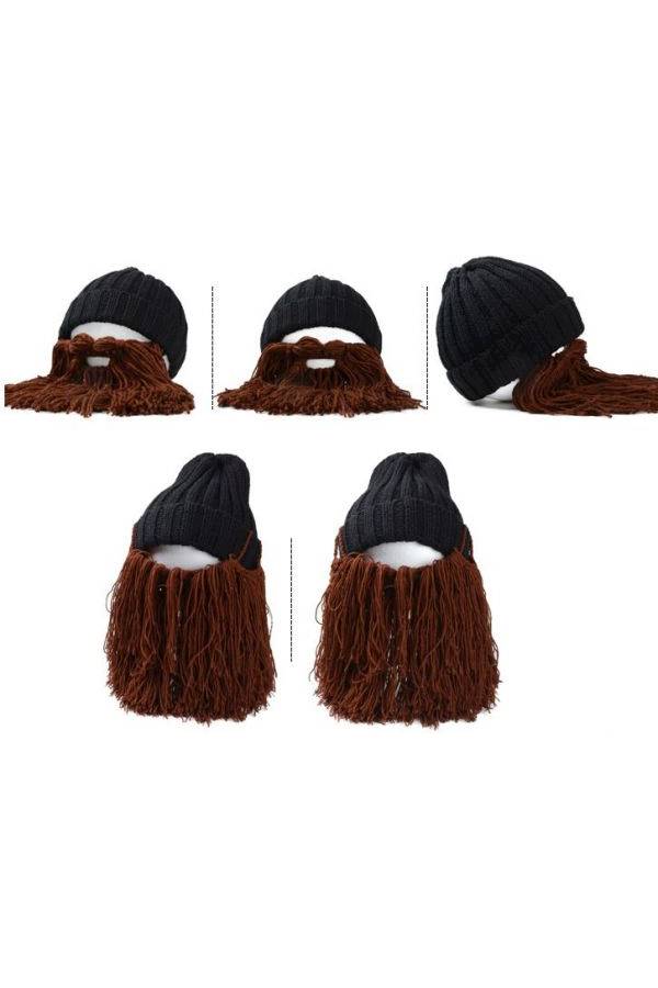 Wool Beanie With Beard Costume Accessory Set M