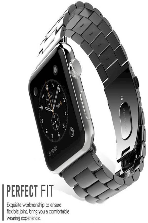 سوار بديل من الإستانلس ستيل لمجموعة ساعات أبل سيريز 3 / 2/ 1 أسود - Image 3