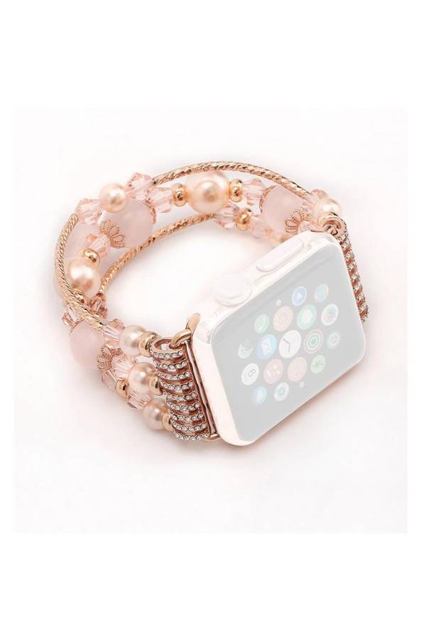 Natural Stone Agate Band for Apple Watch Series 1/2/3 Bracelet for iWatch Jewelry Watch Band Strap 38mm Gold/Clear - Image 1