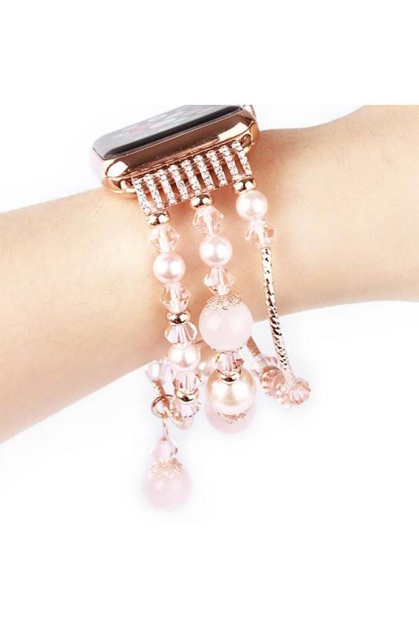 Natural Stone Agate Band for Apple Watch Series 1/2/3 Bracelet for iWatch Jewelry Watch Band Strap 38mm Gold/Clear - Image 2