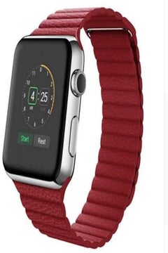 Magnetic Closure Bracelet Watchband for Apple Watch Leather Loop Band Strap 42mm Wristband Red