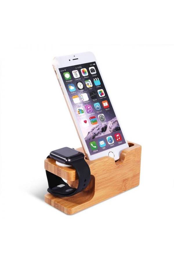 Charging Dock Stand Holder For Apple Watch And Smart Phone Brown - Image 2