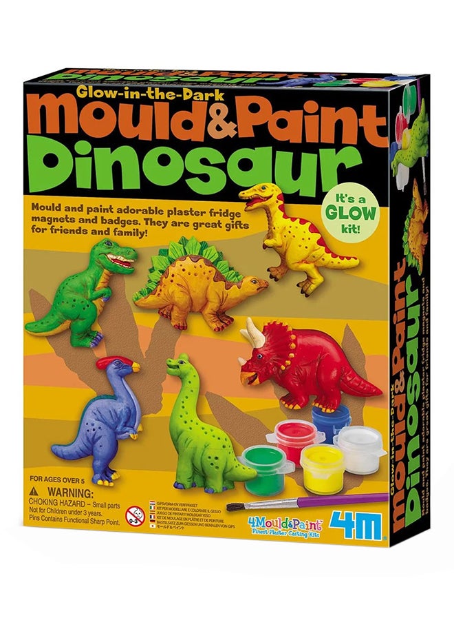 4M Mould & Paint Dinosaur Kit – DIY Plaster Cast Dinosaur Magnets & Badges for Kids Ages 5+ | Includes Glow, Paints, Magnets & Badge Pins | STEM Craft Activity Kit 18.2cm - Image 1